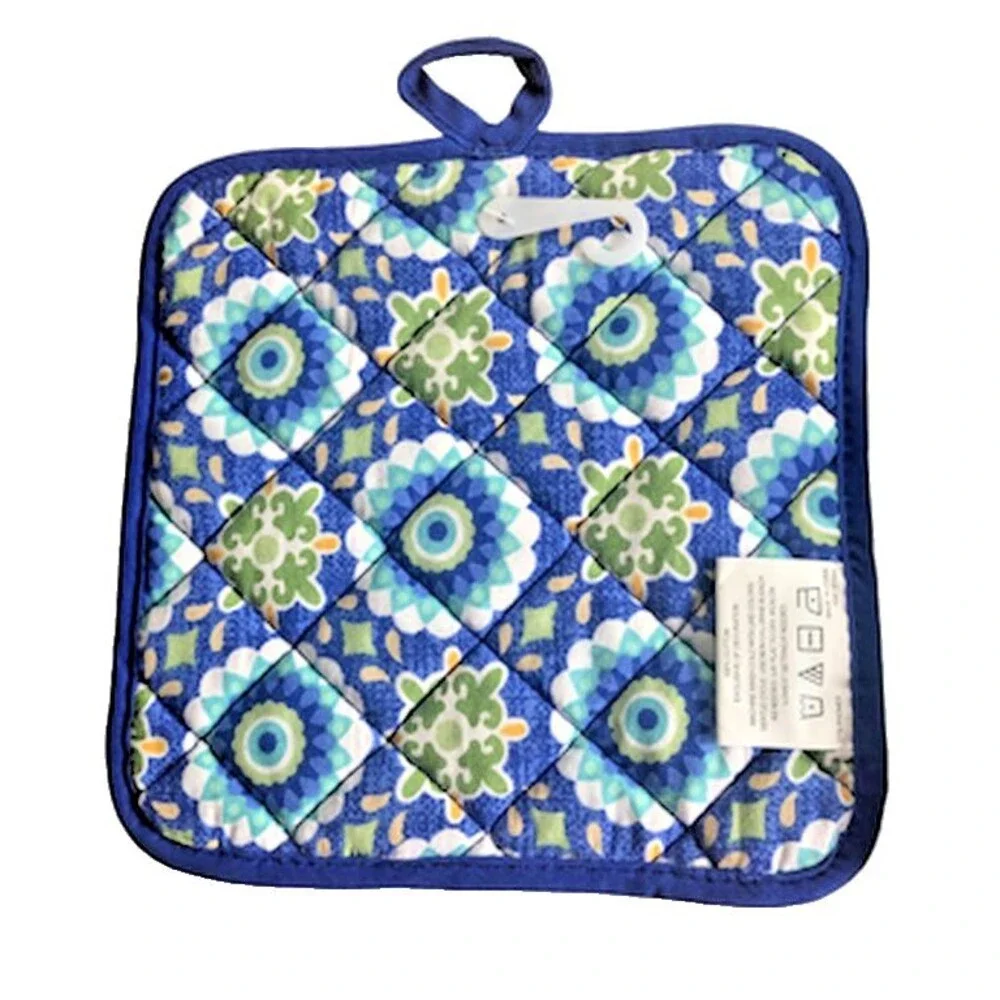 Blue Geometric Medallion Blue Set of 2 Potholder and Oven Mitt Set of 2 Cotton